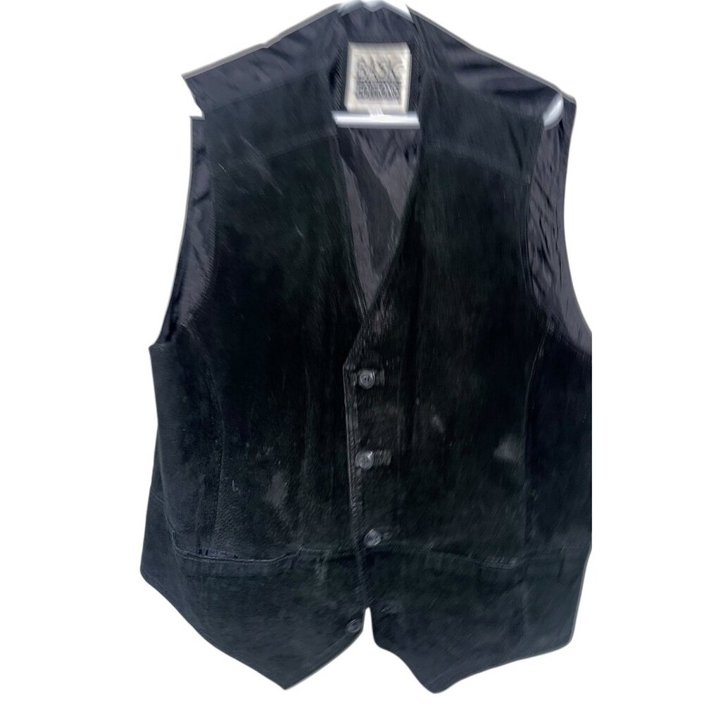Vintage Basic Editions Suede Leather Vest Men's Large Black Lined Pockets